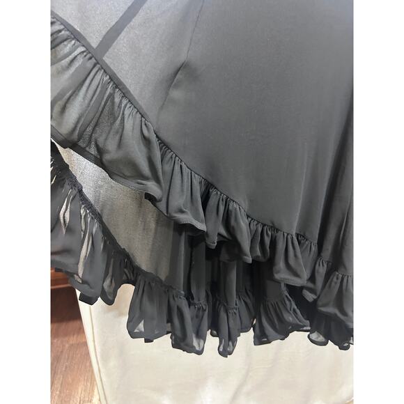 H&M Edition Blk Voluminous Skirt 2 Maxi Asymmetric Hem Sheer Chiffon Low Waist - Picture 5 of 9